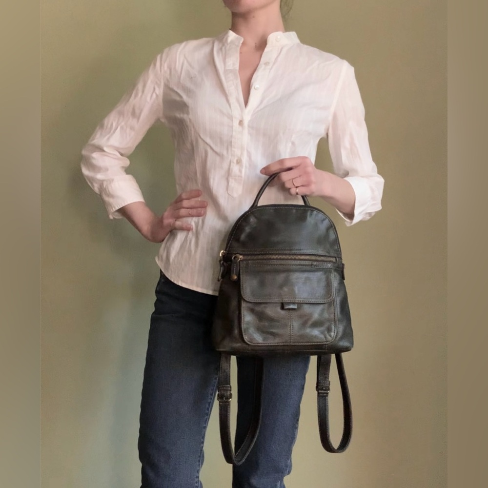 Vintage Mini Leather Backpack, Small Black Genuine Leather Backpack Purse - Picture 2 of 15